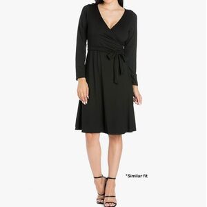 Forever 21 Women’s Black London Faux Wrap Long Sleeve Stretchy Dress Medium